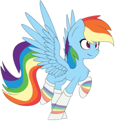 Size: 5211x5485 | Tagged: safe, artist:renderpoint, rainbow dash, pegasus, pony, g4, absurd resolution, clothes, female, mare, rainbow socks, simple background, socks, solo, striped socks, transparent background, wings