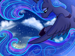 Size: 2797x2094 | Tagged: safe, artist:oofycolorful, princess luna, alicorn, pony, g4, cloud, female, high res, mare, scenery, solo