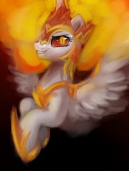 Size: 720x960 | Tagged: safe, artist:oofycolorful, daybreaker, alicorn, pony, g4, black background, female, jewelry, looking at you, mare, regalia, simple background, solo