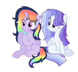 Size: 1544x1440 | Tagged: dead source, safe, artist:rainbows-skies, oc, oc only, oc:colour sparkle, oc:smooth blue, alicorn, pegasus, pony, base used, female, interdimensional siblings, magical lesbian spawn, mare, offspring, parent:rainbow dash, parent:twilight sparkle, parents:twidash, simple background, transparent background