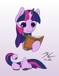 Size: 720x932 | Tagged: safe, artist:parallel black, twilight sparkle, gynoid, pony, robot, robot pony, series:vroom, g4, book, colored sketch, digital art, female, gradient background, limbless, modular, reading, roboticization, solo, species swap, twibot