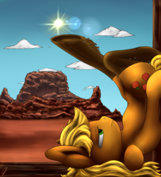 Size: 1024x1123 | Tagged: safe, artist:com3tfire, applejack, earth pony, pony, g4, boots, desert, female, shoes, solo, western
