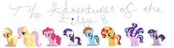 Size: 7504x2064 | Tagged: safe, applejack, fluttershy, pinkie pie, rainbow dash, rarity, starlight glimmer, sunset shimmer, twilight sparkle, pony, g4, alternate mane seven, blank flank, female, filly, filly applejack, filly fluttershy, filly pinkie pie, filly rainbow dash, filly rarity, filly starlight glimmer, filly sunset shimmer, mane six, simple background, the adventures of the filly 8, white background, younger
