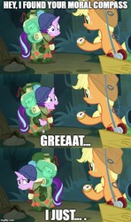 Size: 500x843 | Tagged: safe, edit, edited screencap, screencap, applejack, starlight glimmer, g4, the mean 6, comic, compass, drama, image macro, meme, screencap comic, starlight drama