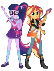 Size: 266x353 | Tagged: dead source, safe, artist:php77, editor:php77, sci-twi, sunset shimmer, twilight sparkle, equestria girls, g4, get the show on the road, my little pony equestria girls: summertime shorts, ponied up, sci-twilicorn, simple background, transparent background