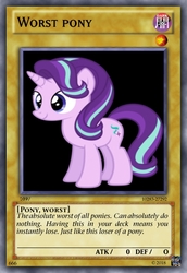 Size: 419x610 | Tagged: safe, edit, starlight glimmer, pony, unicorn, g4, abuse, background pony strikes again, downvote bait, drama, fake, female, glimmerbuse, mare, op is a duck, op isn't even trying anymore, starlight drama, yu-gi-oh!