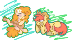 Size: 469x264 | Tagged: safe, artist:tuppkam1, bright mac, pear butter, pony, g4, female, guitar, male, ship:brightbutter, shipping, simple background, straight, transparent background
