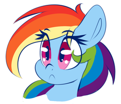 Size: 686x590 | Tagged: safe, artist:graphenescloset, rainbow dash, pegasus, pony, series:dash and flutters weight gain drive, :<, bust, eye clipping through hair, female, incentive drive, note expansion, portrait, simple background, solo, white background