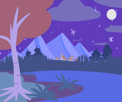 Size: 3000x2500 | Tagged: safe, artist:provolonepone, g4, background, barely pony related, forest, full moon, high res, moon, mountain, night, no pony, ponyville, scenery, stars, tree