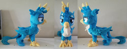 Size: 1024x400 | Tagged: safe, artist:plushypuppy, gallus, griffon, g4, folded wings, irl, male, photo, plushie, solo, standing