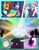 Size: 992x1283 | Tagged: safe, artist:zanezandell, sunburst, twilight sparkle, oc, oc:kid prodigy, oc:truffle mint, oc:vanilla snow, pony, comic:cmcnext, g4, beam, bipedal, cape, clothes, cmcnext, colt, comic, crystal, evil genius twilight, eye, female, filly, glasses, it begins, magical lesbian spawn, male, necktie, offspring, parent:bon bon, parent:lyra heartstrings, parent:oc:bright idea (cmcn), parent:oc:prodigious intellect, parent:princess cadance, parent:shining armor, parents:lyrabon, parents:shiningcadance, scientific gay spawn, screen, shirt, stone, striped shirt, sweat, unconscious