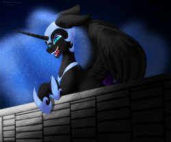 Size: 1280x1067 | Tagged: dead source, safe, artist:darkness1014, nightmare moon, alicorn, pony, g4, female, solo, wall