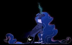 Size: 1023x647 | Tagged: safe, artist:doghallelujah, princess luna, alicorn, pony, g4, black background, female, magic, mare, simple background, solo