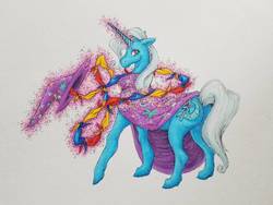 Size: 1008x756 | Tagged: safe, artist:reginabeastiarum, trixie, pony, unicorn, g4, cape, clothes, female, hat, looking at you, looking back, looking back at you, magic, solo, traditional art, trixie's cape, trixie's hat