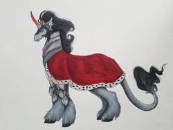 Size: 1008x756 | Tagged: safe, artist:reginabeastiarum, king sombra, pony, g4, armor, cape, clothes, leonine tail, male, solo, traditional art