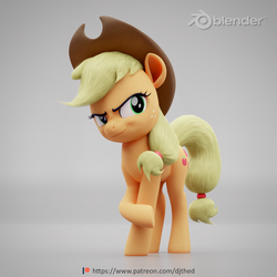 Size: 4096x4096 | Tagged: safe, artist:therealdjthed, applejack, earth pony, pony, g4, 3d, 3d model, absurd resolution, blender, blender cycles, cycles render, female, grin, mare, model:djthed, patreon, patreon logo, simple background, smiling, solo