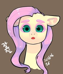 Size: 490x577 | Tagged: safe, artist:y_knowledge, fluttershy, pegasus, pony, g4, bust, female, looking at you, mare, simple background, solo