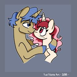 Size: 3024x3024 | Tagged: safe, artist:redpalette, oc, oc:red palette, pony, unicorn, cute, female, high res, male, oc x oc, shipping, straight