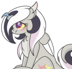 Size: 800x770 | Tagged: safe, artist:ipandacakes, oc, oc only, oc:topsy turvy, hybrid, blushing, female, interspecies offspring, offspring, parent:discord, parent:princess celestia, parents:dislestia, simple background, solo, transparent background