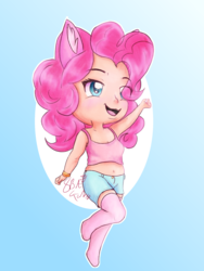 Size: 1800x2400 | Tagged: safe, artist:8bitgalaxy, pinkie pie, human, g4, belly button, chibi, clothes, female, humanized, midriff, shorts, solo, tank top