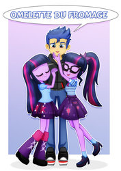 Size: 752x1063 | Tagged: safe, artist:jucamovi1992, flash sentry, sci-twi, twilight sparkle, equestria girls, g4, my little pony equestria girls: better together, converse, dexter's laboratory, female, french, male, omelette du fromage, ship:flashlight, ship:lightflashlight, ship:sci-flash, shipping, shoes, sneakers, straight, trio, twolight