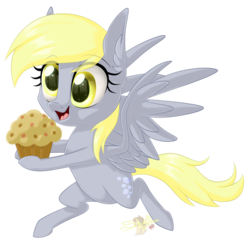 Size: 818x800 | Tagged: safe, artist:unisoleil, derpy hooves, pegasus, pony, g4, bipedal, chibi, female, food, mare, muffin, open mouth, signature, simple background, smiling, solo, transparent background