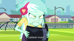 Size: 1920x1080 | Tagged: safe, edit, edited screencap, screencap, lyra heartstrings, all's fair in love & friendship games, equestria girls, g4, my little pony equestria girls: friendship games, angry, female, hat, solo, subtitles, top hat