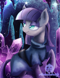 Size: 1024x1325 | Tagged: safe, artist:animechristy, maud pie, earth pony, pony, g4, cave, clothes, female, mare, scene interpretation, smiling, solo, when she smiles