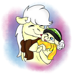 Size: 3000x3088 | Tagged: safe, artist:euspuche, oc, oc only, oc:pan, oc:pierrot fisher, earth pony, pony, bust, cancer, clothes, cute, father and daughter, female, high res, kissing, male, portrait
