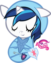 Size: 398x490 | Tagged: safe, shining armor, pony, g4, baby, baby blanket, baby pony, babying armor, badge, happy baby, male, newborn, plushie, safety pin, shield, simple background, sleeping, smiling, solo, swaddled, transparent background, wrapped snugly