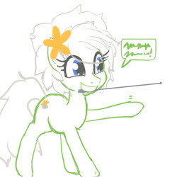 Size: 1200x1200 | Tagged: safe, artist:moronsonofboron, oc, oc only, oc:sunny nebels, earth pony, pony, female, flower, flower in hair, mare, mouth hold, pointer, simple background, smiling, solo