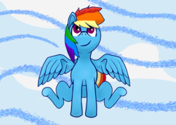 Size: 1024x724 | Tagged: safe, artist:akuneanekokuro, rainbow dash, pegasus, pony, g4, digital art, female, looking up, mare, smiling, solo, spread wings, wings