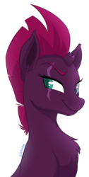 Size: 1024x2034 | Tagged: safe, artist:stepandy, tempest shadow, pony, unicorn, g4, my little pony: the movie, broken horn, bust, chest fluff, eye scar, female, horn, mare, portrait, scar, simple background, smiling, solo, transparent background, when she smiles
