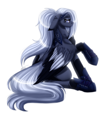 Size: 2707x3200 | Tagged: safe, artist:inspiredpixels, oc, oc only, oc:gloss, pegasus, pony, bandana, clothes, commission, high res, looking back, shoes, simple background, sitting, solo, transparent background