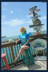 Size: 3456x5184 | Tagged: safe, artist:krazykari, rainbow dash, human, g4, clothes, cosplay, costume, feet, flip-flops, irl, irl human, key west, photo, sandals, solo