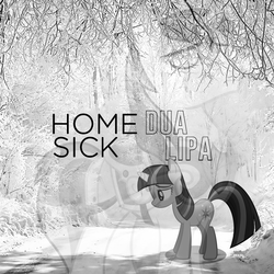 Size: 800x800 | Tagged: dead source, safe, artist:birthofthepheonix, artist:penguinsn1fan, artist:proenix, shining armor, twilight sparkle, pony, g4, album, album cover, cover, dua lipa, home sick, monochrome, parody, ponified, ponified album cover