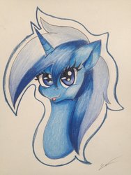 Size: 1024x1365 | Tagged: safe, artist:luxiwind, minuette, pony, unicorn, g4, bust, female, portrait, solo, traditional art