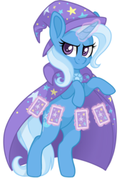 Size: 2048x3000 | Tagged: safe, artist:cinnamontee, trixie, pony, unicorn, g4, bipedal, cape, card, clothes, female, hat, high res, looking at you, magic, mare, simple background, solo, telekinesis, transparent background, trixie's cape, trixie's hat, vector