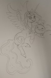 Size: 2964x4508 | Tagged: safe, artist:poofiemus, princess luna, pony, g4, crossover, final space, mooncake (final space), pencil drawing, traditional art