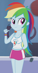 Size: 567x1080 | Tagged: safe, edit, edited screencap, editor:ah96, screencap, rainbow dash, equestria girls, g4, guitar centered, my little pony equestria girls: rainbow rocks, breast edit, breasts, clothes, cropped, female, looking at you, miniskirt, skirt, solo