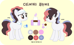 Size: 1024x626 | Tagged: safe, artist:irrif, oc, oc only, oc:calming aroma, earth pony, pony, base used, cutie mark, digital art, female, mare, reference sheet, smiling, solo