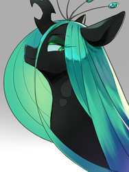 Size: 1536x2048 | Tagged: safe, artist:30clock, queen chrysalis, changeling, changeling queen, g4, female, gradient background, looking back, smiling, solo