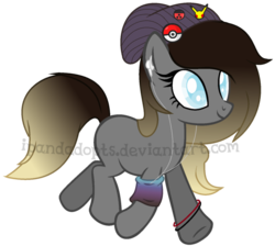 Size: 694x621 | Tagged: safe, artist:ipandadopts, oc, oc only, earth pony, pony, armband, base used, beanie, bracelet, colored pupils, earbuds, female, gradient mane, gradient tail, hat, jewelry, mare, pokémon, simple background, solo, transparent background, trotting, watermark
