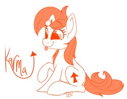 Size: 2300x1802 | Tagged: safe, artist:binkyt11, oc, oc only, oc:karma, pony, :p, digital art, female, high res, mare, monochrome, ponified, reddit, signature, silly, simple background, sitting, solo, tongue out, upvote, white background