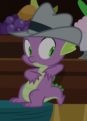 Size: 391x540 | Tagged: safe, screencap, spike, dragon, g4, season 8, the break up breakdown, claws, cropped, hat, male, solo, tail