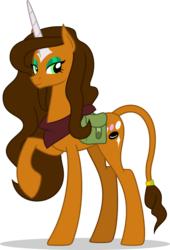 Size: 962x1411 | Tagged: safe, artist:mlp-trailgrazer, oc, oc only, oc:desert rose, pony, unicorn, bandana, commission, female, leonine tail, mare, raised hoof, saddle bag, simple background, smiling, solo, transparent background