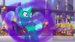 Size: 1280x720 | Tagged: safe, artist:徐詩珮, edit, edited screencap, screencap, glitter drops, pony, unicorn, g4, my little pony: the movie, balloon, faic, female, grin, magic capture device, mare, raised hoof, smiling, solo