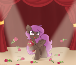 Size: 4000x3432 | Tagged: safe, artist:dreamyeevee, oc, oc only, oc:cecilia, pegasus, pony, bouquet, female, flower, mare, rose, solo, stage