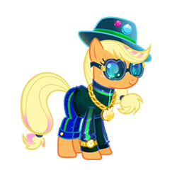 Size: 270x270 | Tagged: safe, gameloft, applejack, earth pony, pony, g4, 80s, female, makeup, retro, run dmc, simple background, solo, transparent background, vector