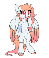 Size: 1251x1500 | Tagged: safe, artist:angei-bites, oc, oc only, pegasus, pony, semi-anthro, bipedal, female, mare, simple background, solo, tattoo, transparent background, two toned wings